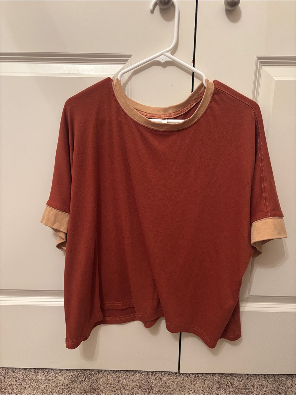 Relaxed Rust Short-Sleeve Tee with Tan Trim